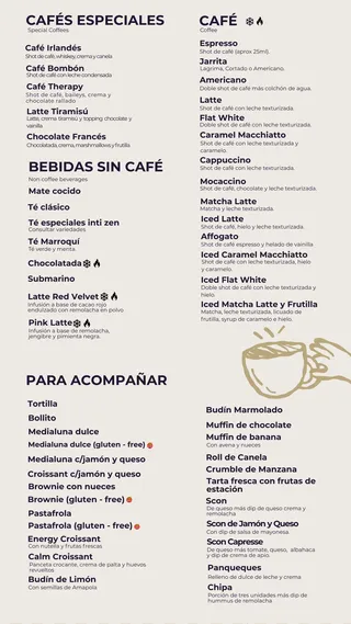 Carta de cafés especiales de Bar Therapy