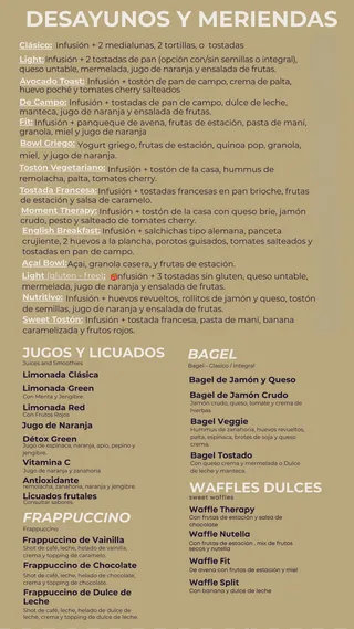 Carta de desayunos, meriendas y waffles de Bar Therapy